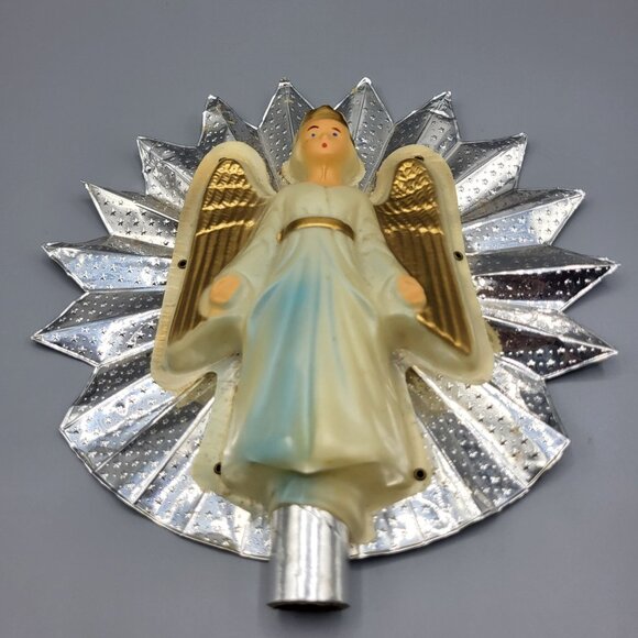 Vintage MCM Aluminum Union Christmas Tree Top Angel Figurine Metallic Starburst - Picture 9 of 12
